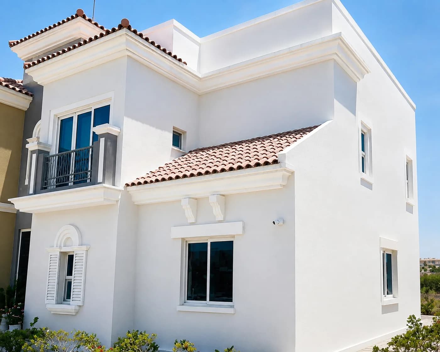 The same villa elevation washed down and recoated in white